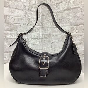Vintage Coach Hamptons Hobo Black Leather Bag Shoulder Buckle 7592 Pockets